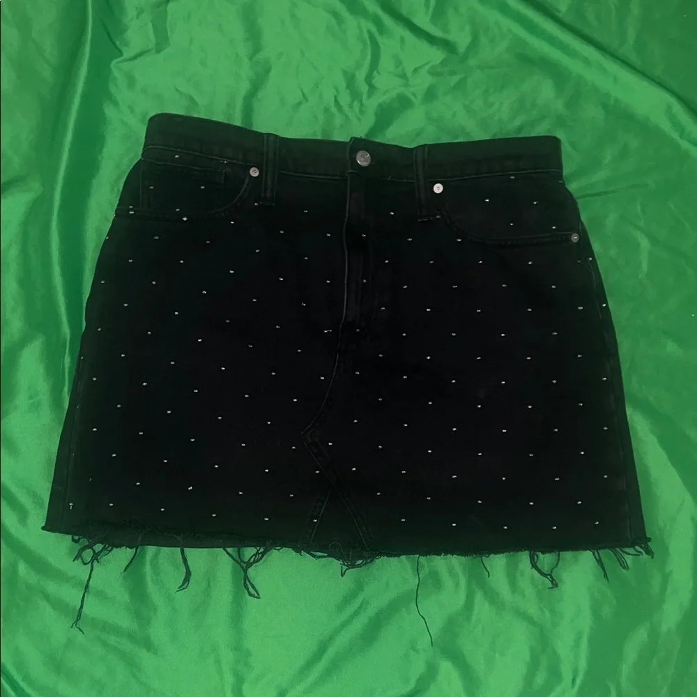 Madewell Black Denim Mini Skirt with Silver Material Dots size 31